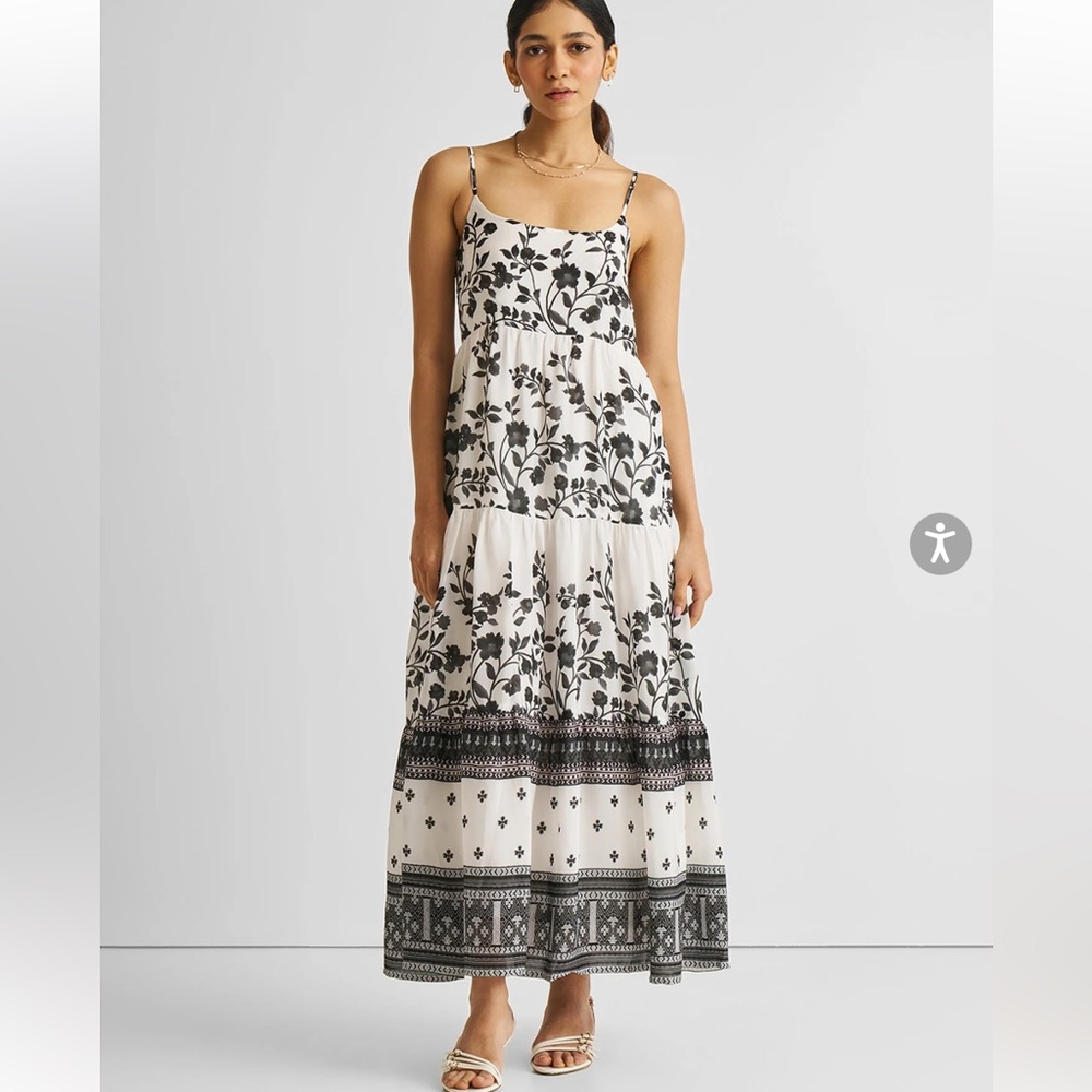 Reistor Floral Black & White Strappy Tiered Maxi Sun Dress, Size XL